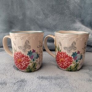 Floral Butterfly Ceramic Mug - Pink Floral Design (Set of 2)